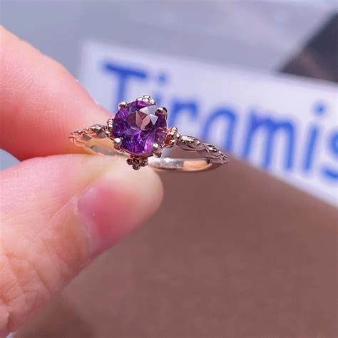 Natural Amethyst Ring Purple Stone Ring Rose Gold Vermeil Etsy