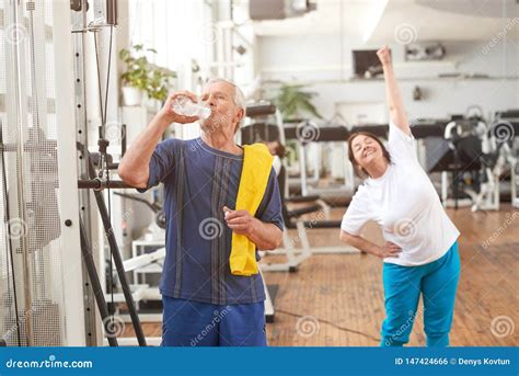 Senior Man Drinking Water After Workout Stock Photo Image Of