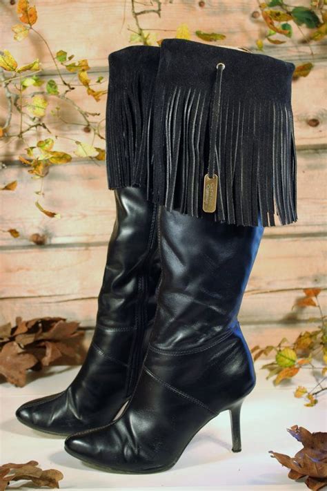 leather fringe boot cuffs black suede by catwalkcustoms give your favorite boots a new