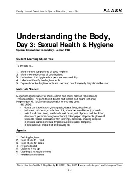 Understanding The Body Day 3 Sexual Health And Hygiene Lesson Plan