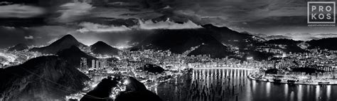 View From Pao De Acucar At Night Rio Black And White Photo Prokos
