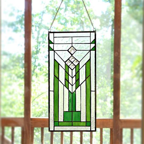 River Of Goods Green And Clear Mission Style Stained Glass Window Panel