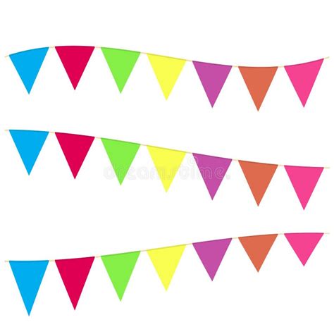 Realistic Hanging Color Buntings Garland Flag Set Different Type For