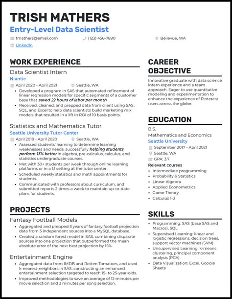 Entry Level Data Scientist Resume Examples For