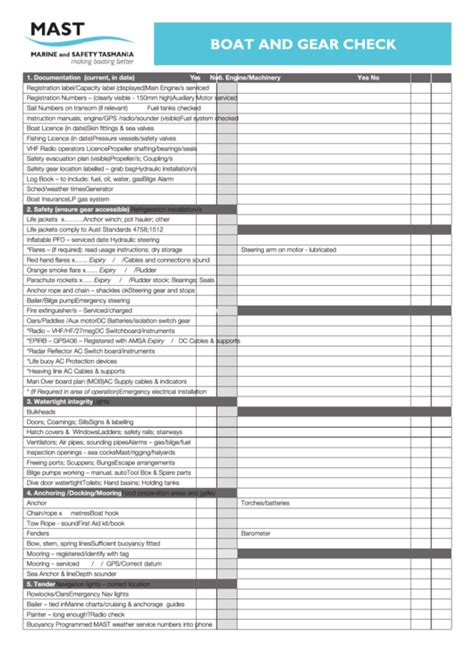 Boat And Gear Check List Template Printable Pdf Download