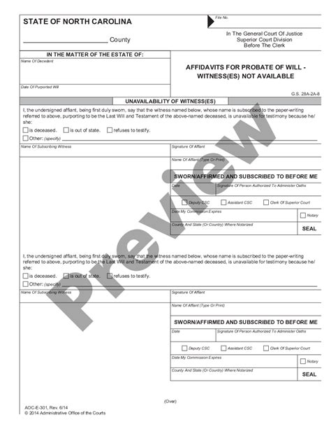 High Point North Carolina Affidavit For Probate Of Will Witnesses Not