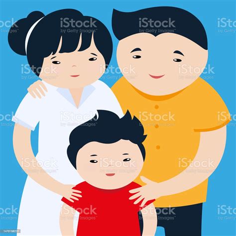 Keluarga Bahagia Dengan Seorang Anak Di Tangan Orang Tua Ilustrasi Stok