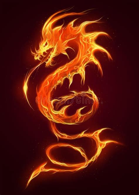 An Orange And Red Fire Dragon On A Black Background