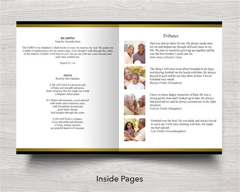 8 Page Golden Funeral Program Template 11 X 17 Inches Funeral Templates