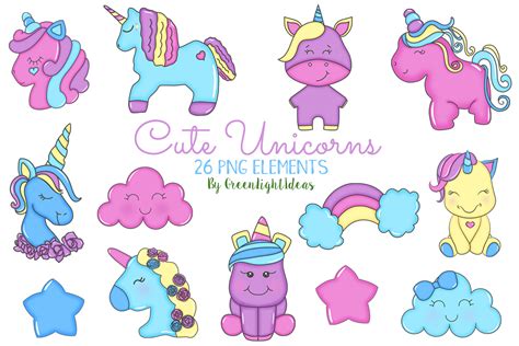 Cute Unicorns Clipart Doodle Unicorns Graphic By Greenlightideas