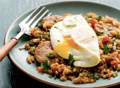 Remove the lid, stir in the apricots and scallions, taste, and adjust the seasoning. Israeli Couscous With Chicken Sausage And Over-Easy Eggs ...