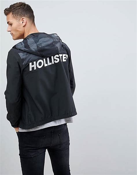 Hollister Unlined Lightweight Hooded Jacket With Black Camo And Solid Asos