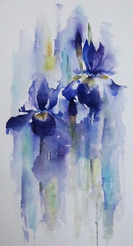 A Watercolour Painting Of Blue Irises Done On Saunders Waterford High