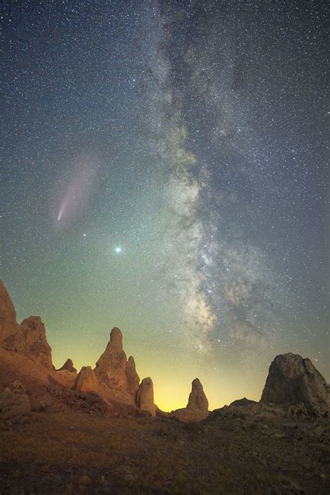 Neowise Comet Over The Trona Pinnacles With The Milky Way Galaxy