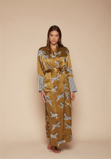 The Capability Mona Luxury Silk Robe In Stripe And Zebra Print Olivia