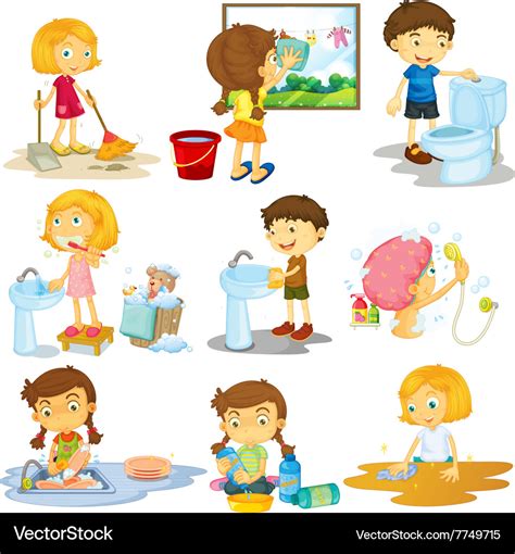 Children Doing Different Chores Royalty Free Vector Image