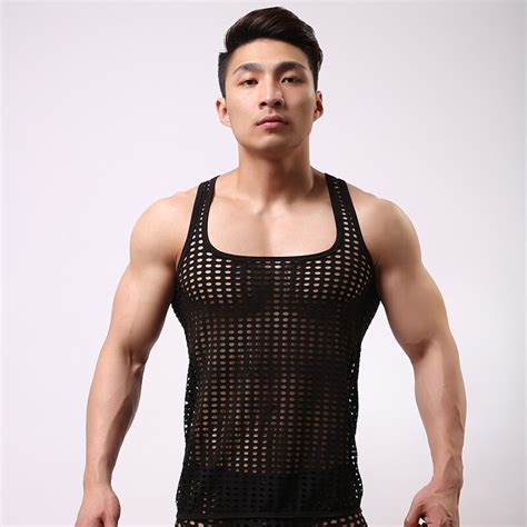 Summer Style Fashion Brand Fishnet Cut Outs Men Sexy Bodybuilding