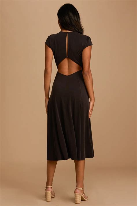 Black Cap Sleeve Dress Short Sleeve Dress Cutout Midi Dress Lulus