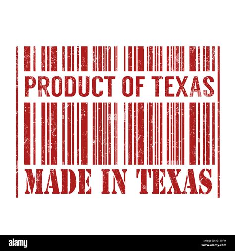 Product Of Texas Made In Texas Barcode Grunge Rubber Stamp On White