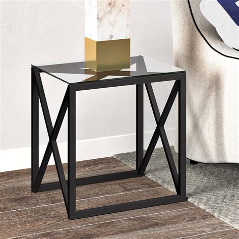 Evelynandzoe Contemporary Nesting Side Table Set With Glass Top Walmart