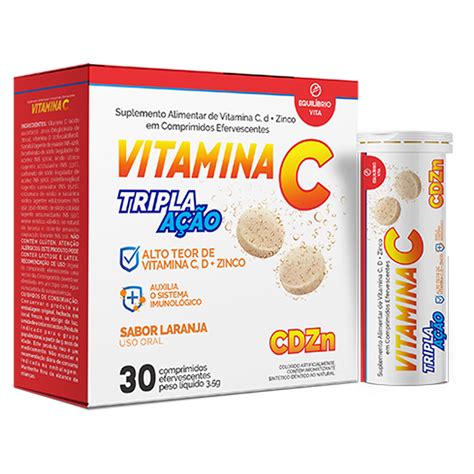 Vitamina C Tripla Ação 1G Efervescente 30 Comprimidos Equilibra Vida