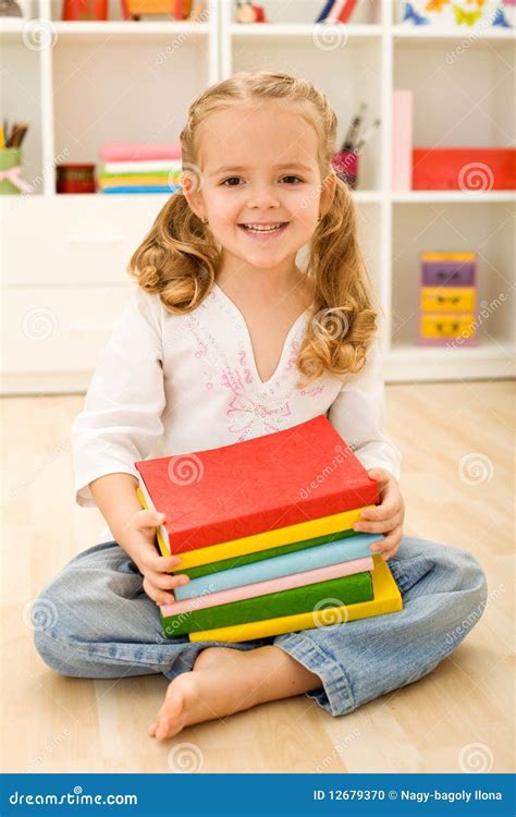 Happy Little Girl With Books Stock Photo Image Of Color Colorful