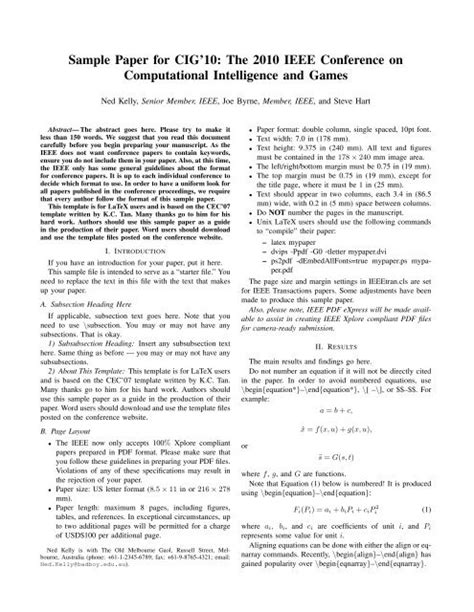 Manuscript templates providing a consistent format for composing and formatting conference papers. Sample Paper For Cig 10 The 2010 Ieee Conference On