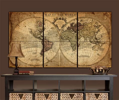 Globe Tan Map World Map Canvas Vintage Map Set Large Wall