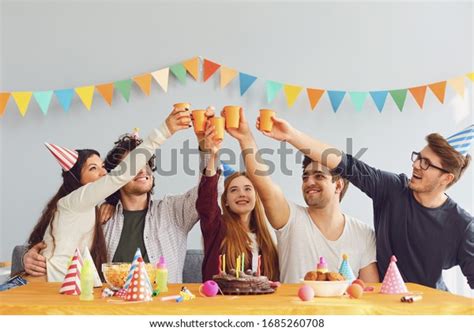Happy Birthday Party Group Friends Cake Stock Photo 1685260708