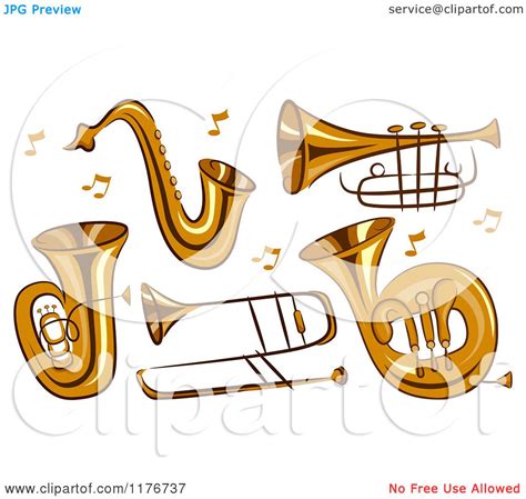 Cartoon Of Brass Instruments And Music Notes Royalty Free Vector