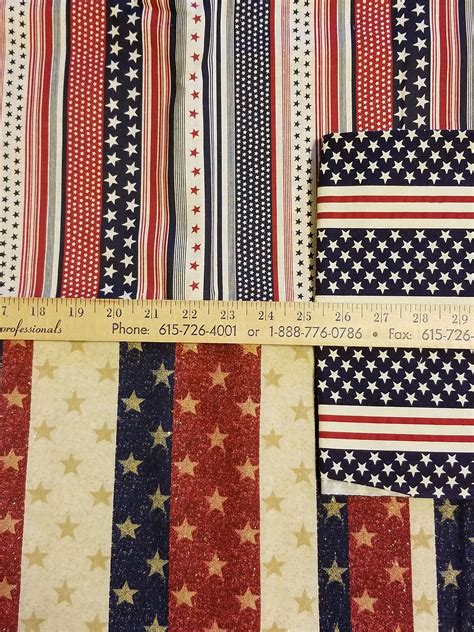 3 Striped Patriotic Cotton Fabrics Multi Stripes 2 Yds Heart Etsy