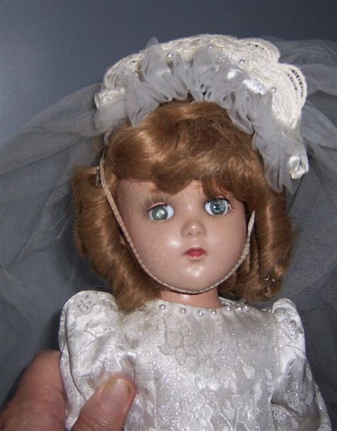 Vintage Composition Bride Doll Beautiful Eyes Curls Fancy Gown 1940s