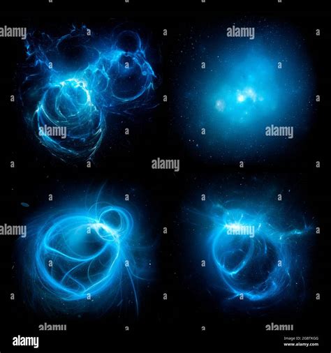 Set Of Blue Glowing Plasma Energy Objects On Black Space Computer