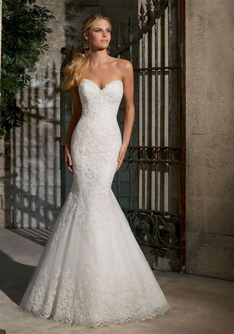 Wedding dresses & bridesmaids inspiration! Elegant Alençon Lace on Net with Wide Hemline Morilee ...