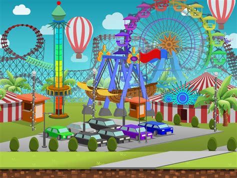 Seamless Cartoon Amusement Park Summer Landscape Vector Unending