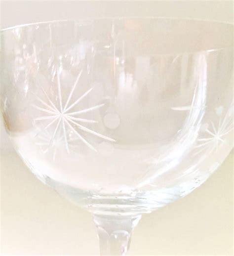 Mid Century American Etched Starburst Crystal Stem Glasses S 20 For Sale At 1stdibs
