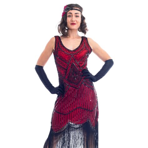 1920s red and black beaded stella flapper dress