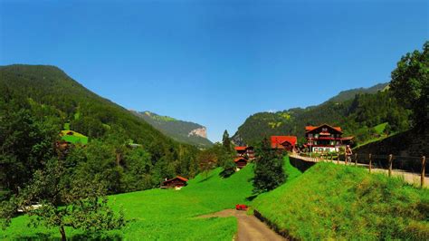 Mountains Landscapes Nature Trees Houses Switzerland Bern Countryside