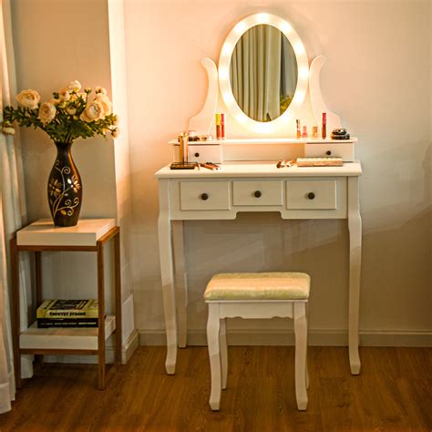 Check spelling or type a new query. Gymax 5 Drawers Vanity Makeup Dressing Table Stool Set ...