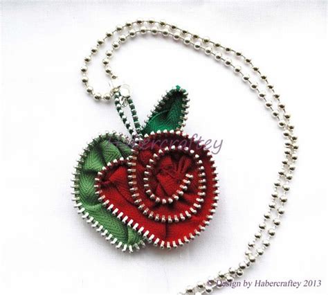 Zipper Apple Pendant On A 24 In Ball Chain Necklace Zip Craft By