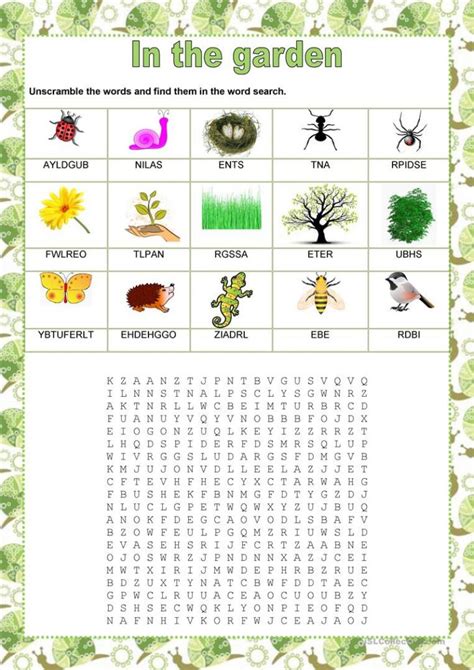 Wordsearch In The Garden English Esl Worksheets For Word Search