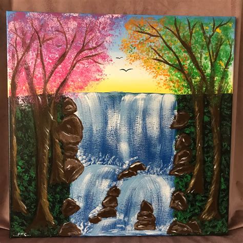 Original Acrylic Painting Waterfall Etsy