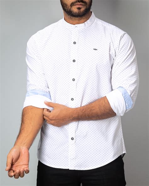 cotton regular fit mandarin collar woven casual shirt texmart