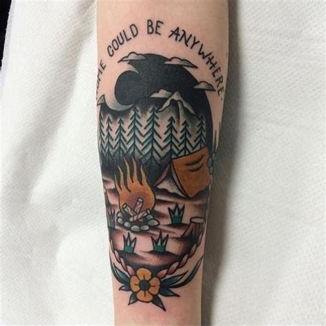 21 Awesome Camping Tattoos For People Who Love Sleeping Under The Stars In 2020 Camping Tattoo