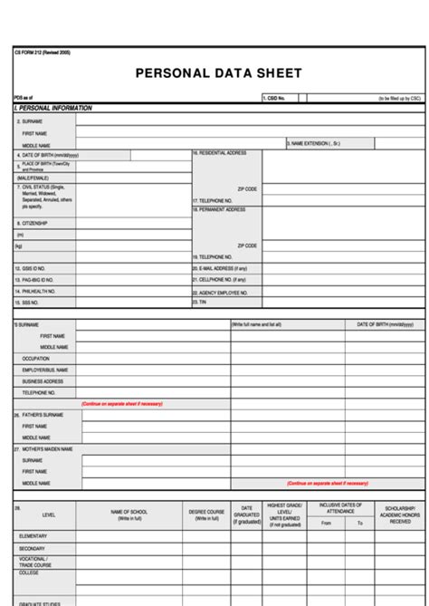 Personal Data Form Template Download Free Printable Templates