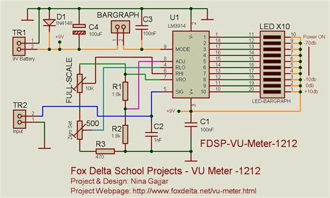 Led vu meter:the meter shown in the diagram is based on eight opamps, contained in two type lm324 chips, which function as comparators. Amateurbuilt LED Vu meter circuit LM3914 in 2019