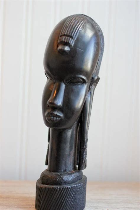 Ebony Wood African Bust African Carved Wood Tribal Decor Besmo Kenya Woman Statue Black