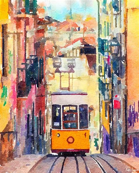 Lisbon Tram Portugal Painting Art Print Unframed Etsy Ilustracion