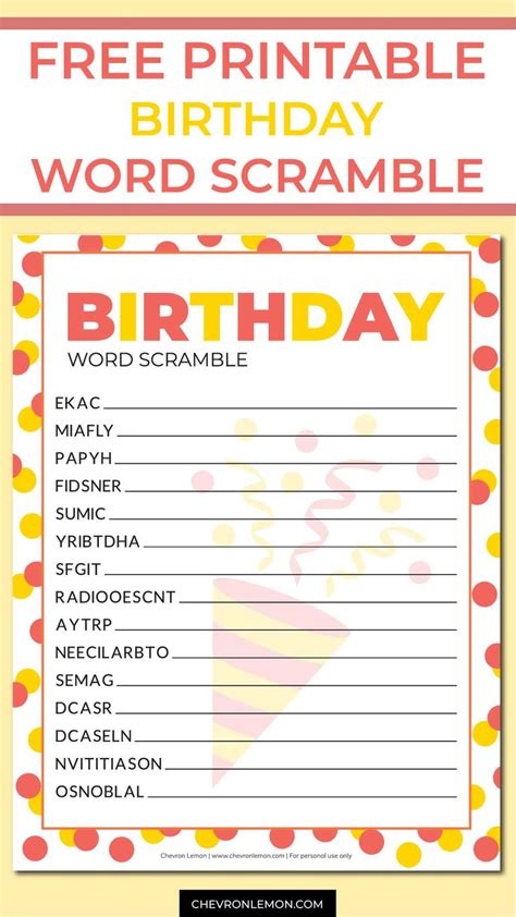 Printable Birthday Word Scramble Printable Word Searches