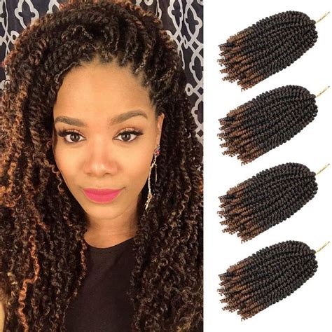 4 Pack Spring Twist Crochet Braiding Hair Ombre Colors Synthetic Hair